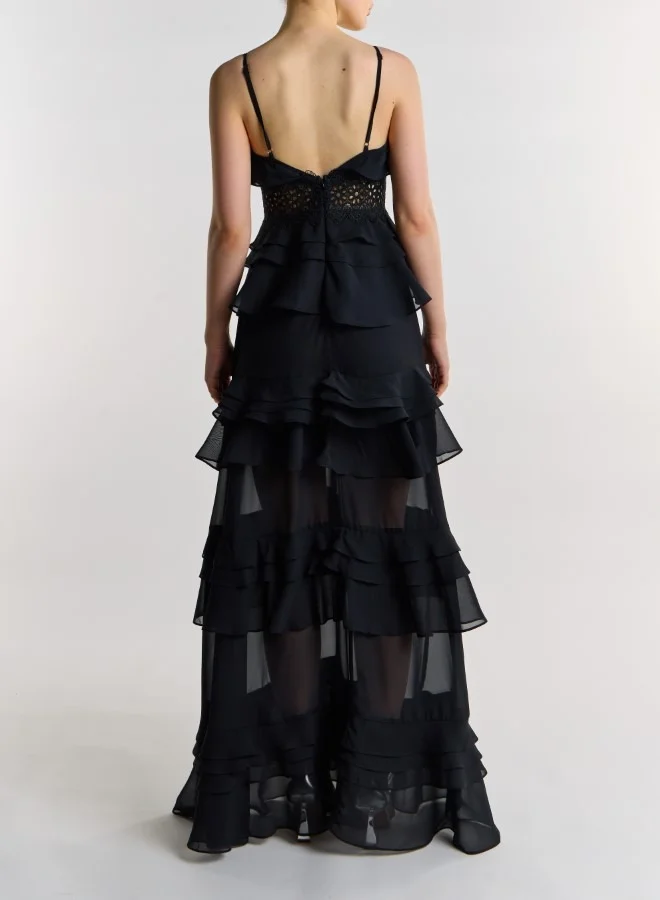 ترو ديكادينس Sophia Deep Plunge Layered Ruffle Maxi Dress